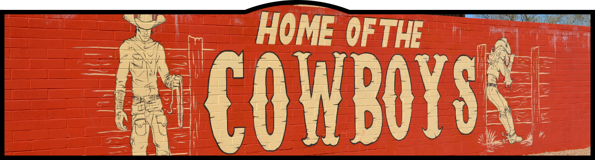 Home of the Cowboys old style mural